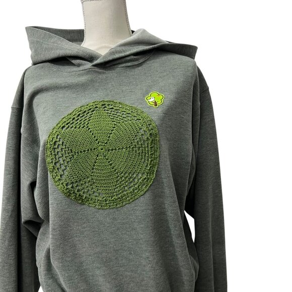 Evereve‎ Green Crochet Detail Pullover Hoodie Hooded Sweatshirt Size XS - Picture 4 of 10